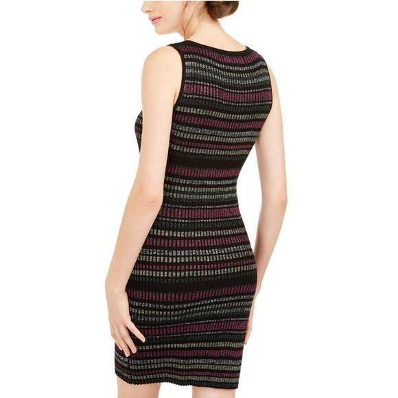 Planet Gold Derek Heart Juniors' Metallic-Stripe Sweater Dress - Picture 2 of 3